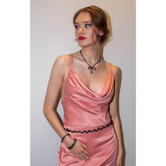 MSharm Onyx and Tourmaline Stone Necklace Small Bow