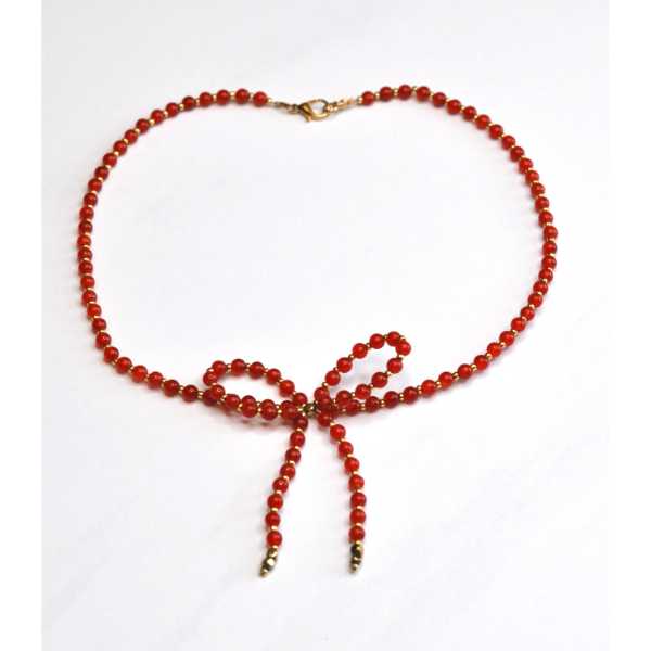MSharm Carnelian Stone Necklace Small Bow