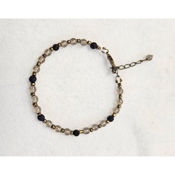 MSharm Smoky Quartz+ Lava Stone Bracelet 4 mm