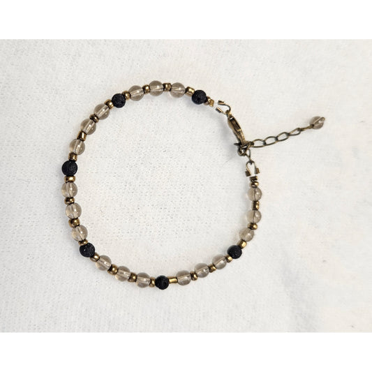 MSharm Smoky Quartz+ Lava Stone Bracelet 4 mm