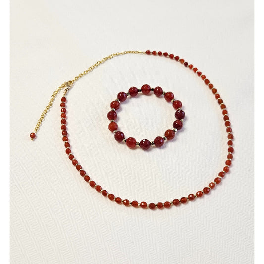 MSharm Carnelian Stone Necklace & Bracelet Set