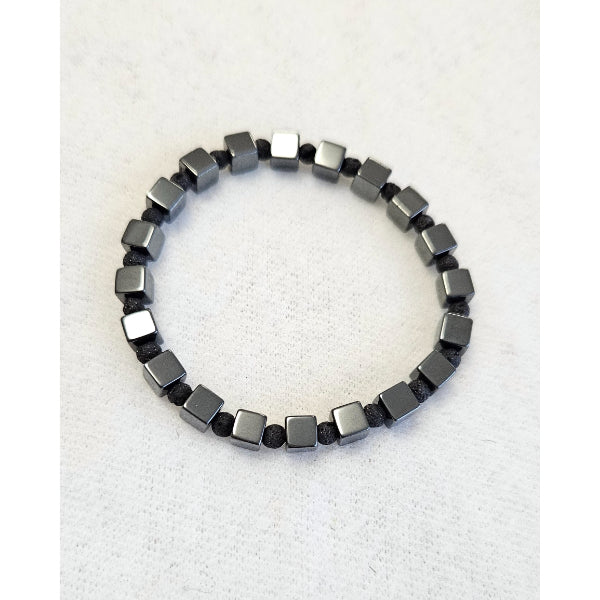 MSharm Hematite and Lava Stone Bracelet CUBE