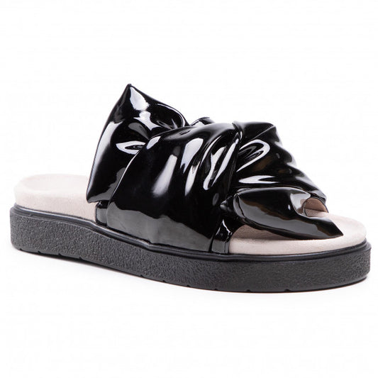 Inuikii Black Knott Gloss Slides - AISTISHKA - Home of Vivid Footwear & Apparel