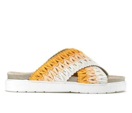 Inuikii Woven Yellow Slides - AISTISHKA - Home of Vivid Footwear & Apparel