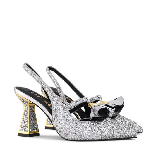 KM Alice Silver Glitter Mid Heels Pumps - AISTISHKA - Home of Vivid Footwear & Apparel
