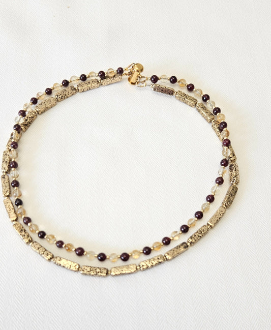 MSharm Lava, Citrinite and Garnet Stone Necklace