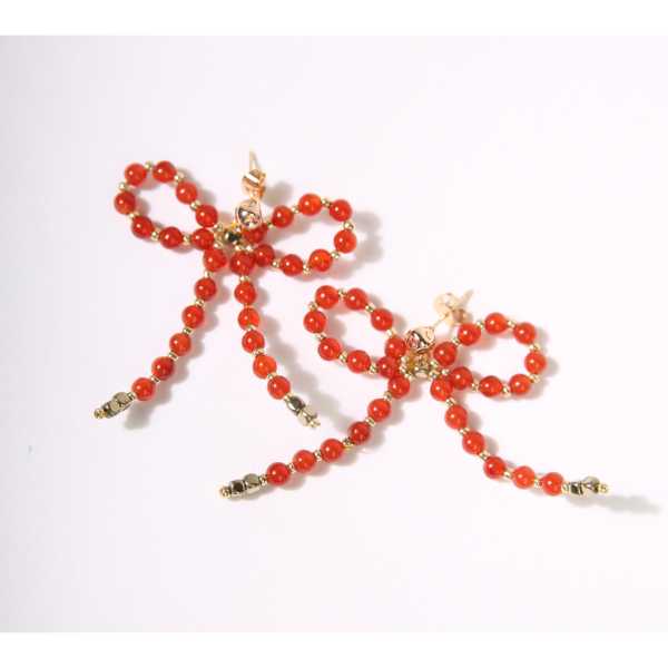 MSharm Carnelian Stone Earrings Small Bow