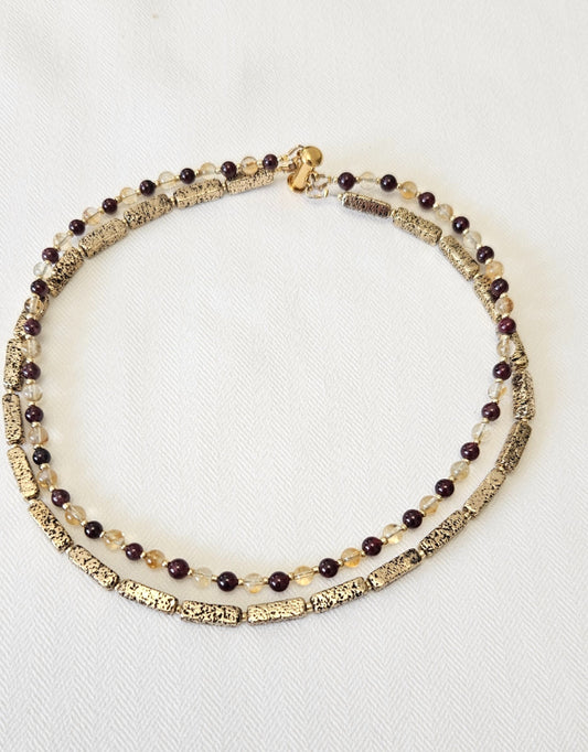 MSharm Lava, Citrinite and Garnet Stone Necklace